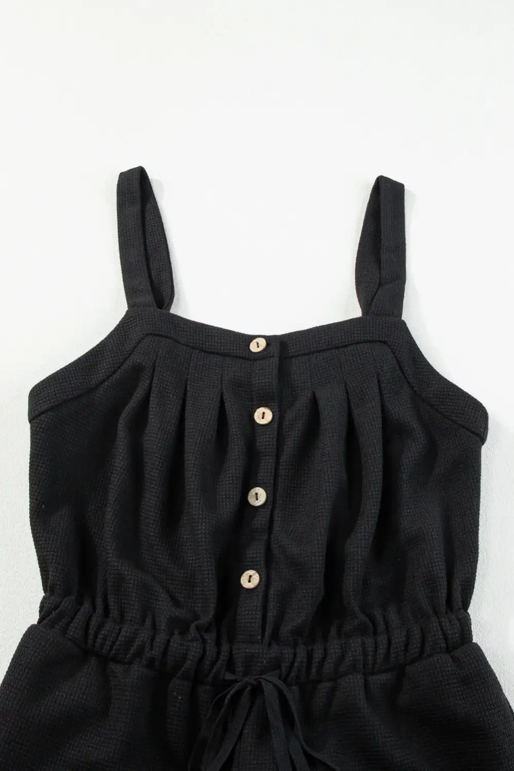 Knotted Straps Button Textured Drawstring Jumpsuit Accessory