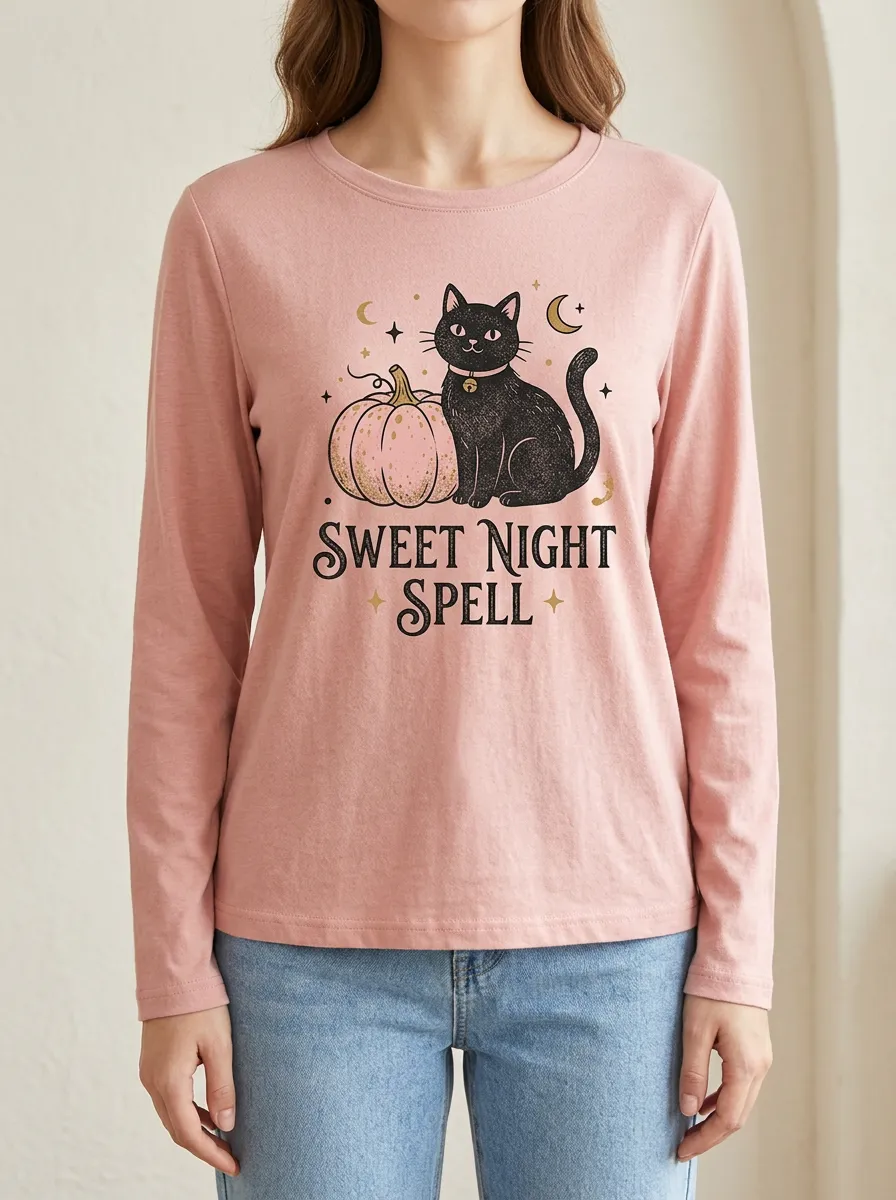 Halloween-Night Pumpkin Halloween Cotton Linen Long Sleeve Top