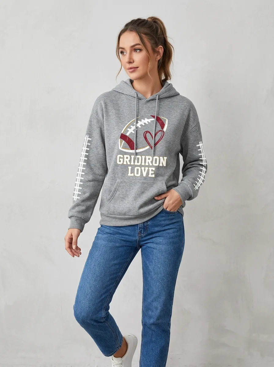 Women's Classic Field Inspired Gridiron Heart Ball Love Graphic Hoodie