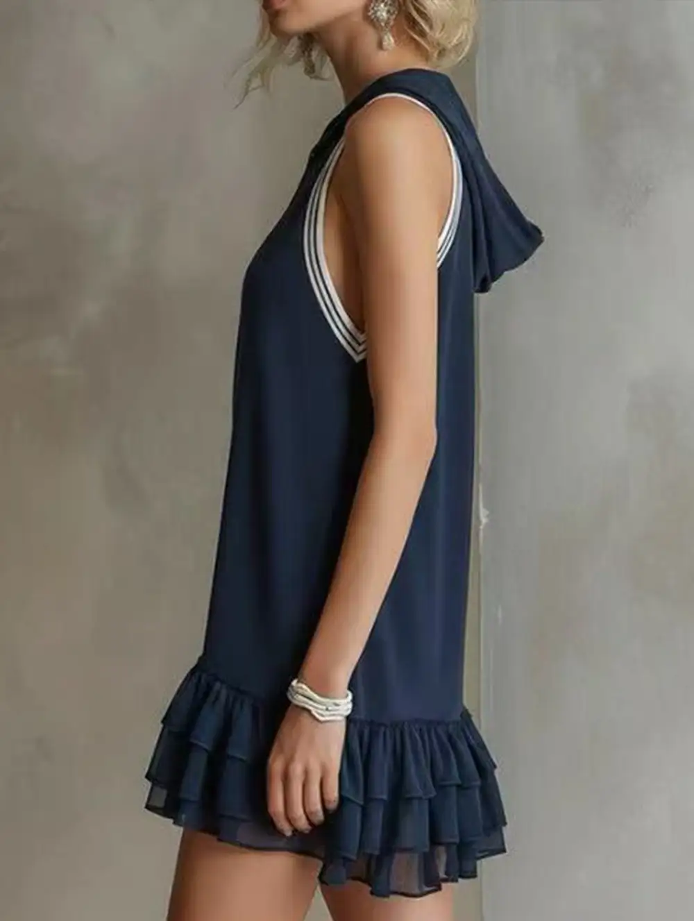 Cotton Hooded Sleeveless Mini Dress