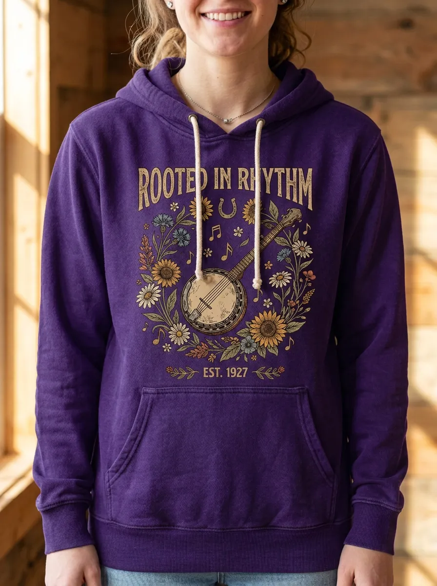 Rustic Banjo Women's Country Music Printed Hoodie