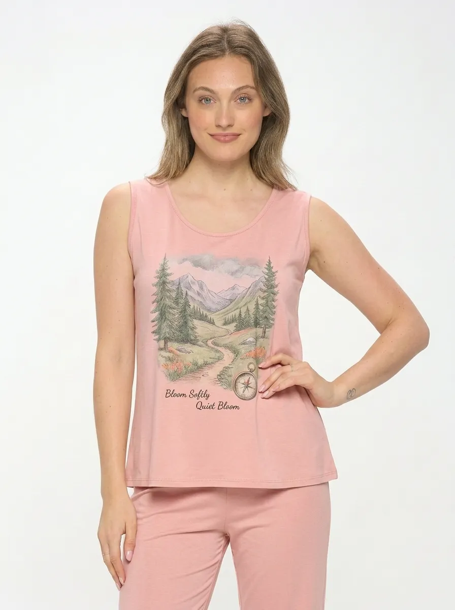 Women's Nature Hiking Compass Mountain Printed Tank Top