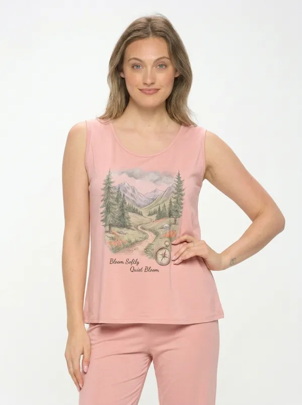 Women's Nature Hiking Compass Mountain Printed Tank Top