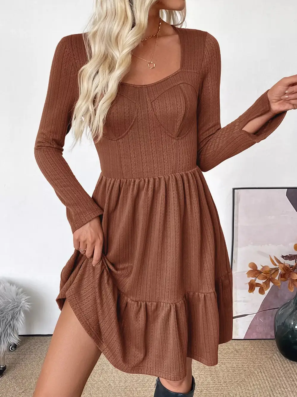 Elegant Ruffle Long Sleeve Casual Dress