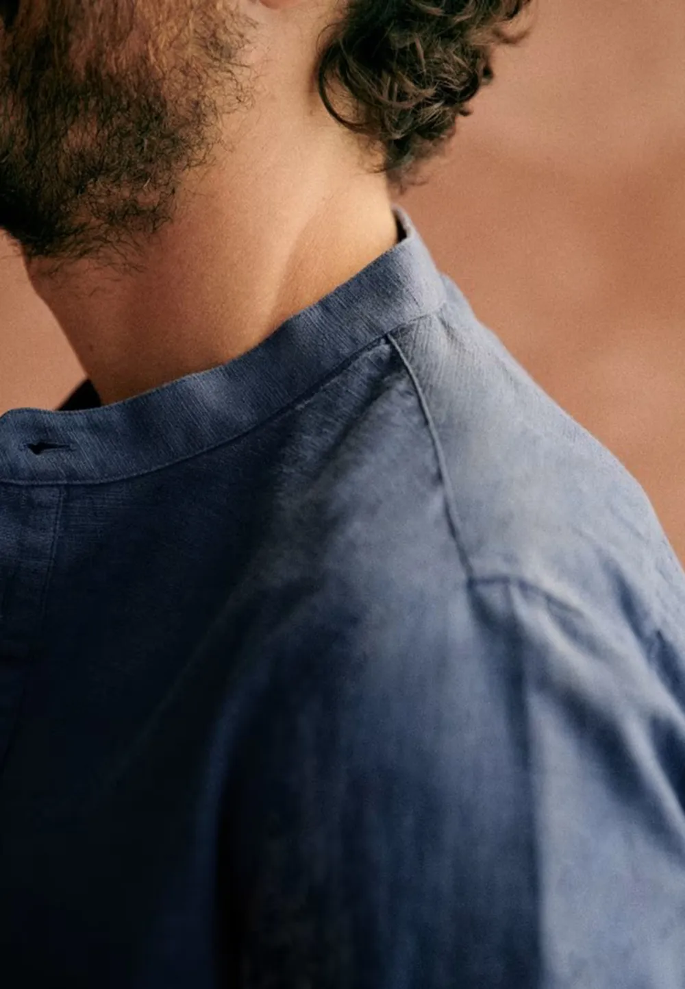 Navy Blue Cotton Linen Blend Regular Fit Shirt