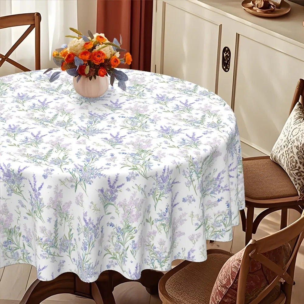 Round Lavender Print Tablecloth