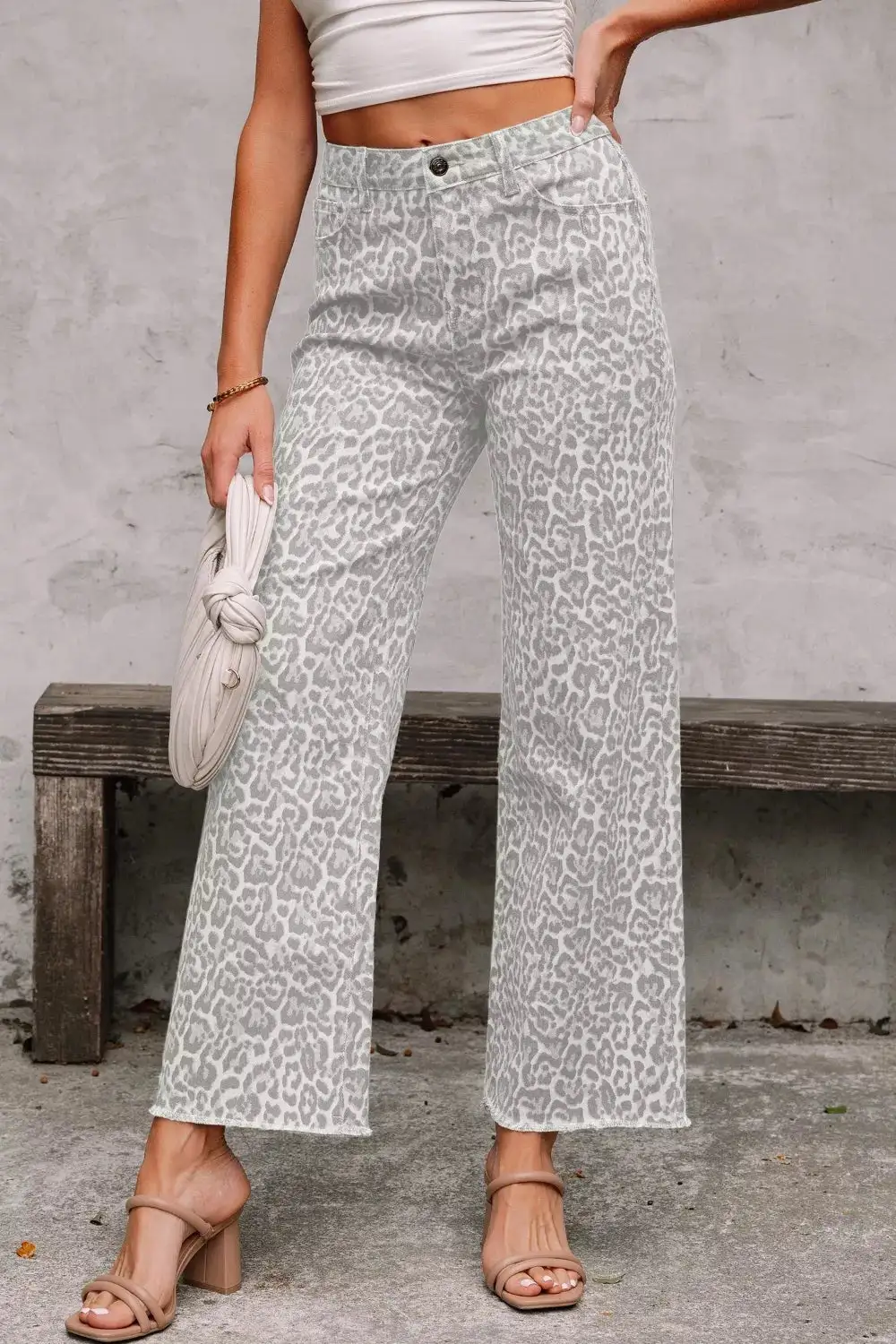 Women' Casual Vintage Loose Stretch Trendy Leopard Print Wide Leg Jeans