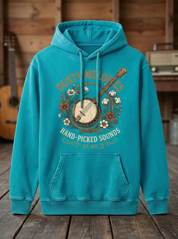 Country-Road Banjo Floral Country Music Graphic Hoodie