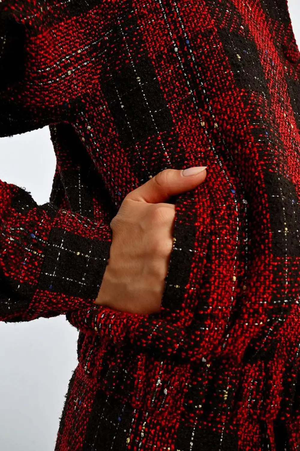 Plaid Ribbed Button Front Relaxed Jacket