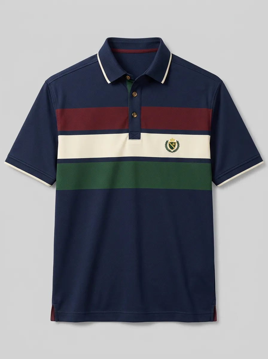 Men's Classic Style Crest Embroidered Striped Polo Shirt
