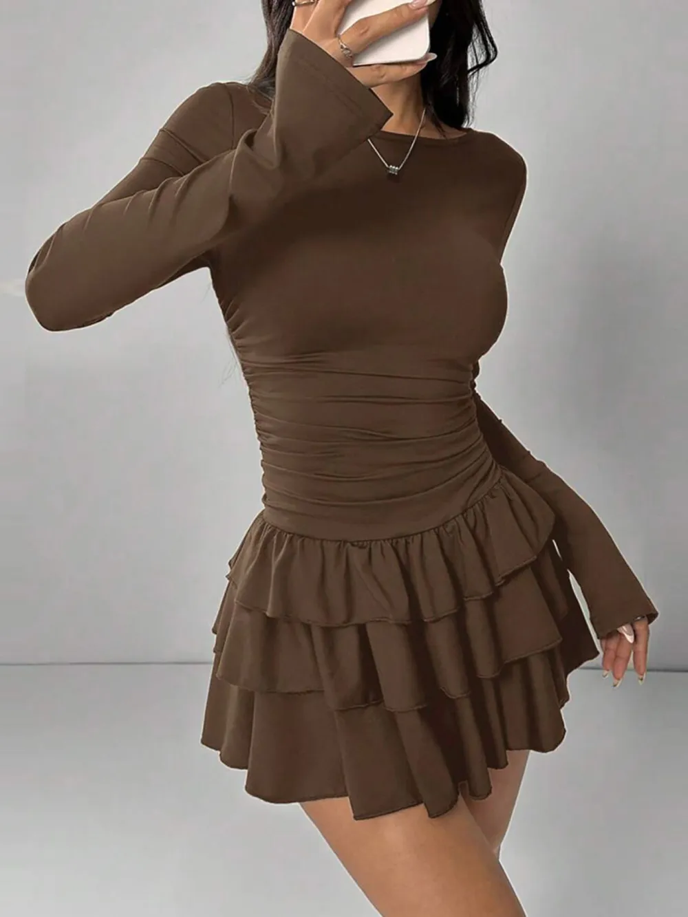 Tiered Long-Sleeve Mini Dress