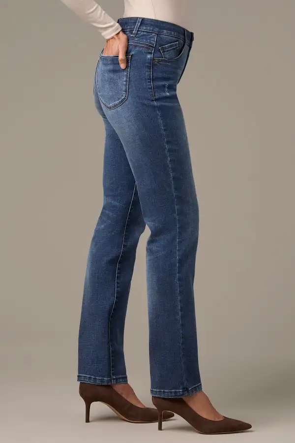 Mid Rise Straight Leg Jeans