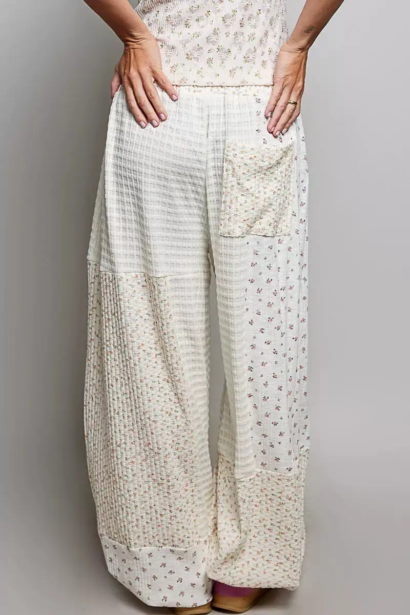 Patchwork Mixed Knit Wide Leg Pants