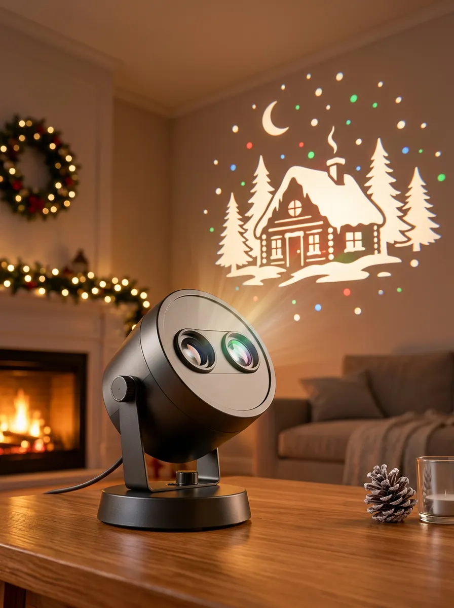 Snowy Cabin Christmas LED Light Projector