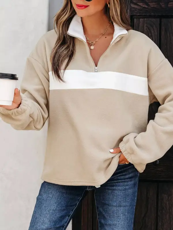 Fleece Color Block Patchwork Sweatshirt