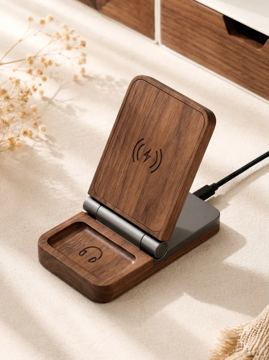 Tech Enthusiast Minimalist Walnut Wood Engraved Printed Charger