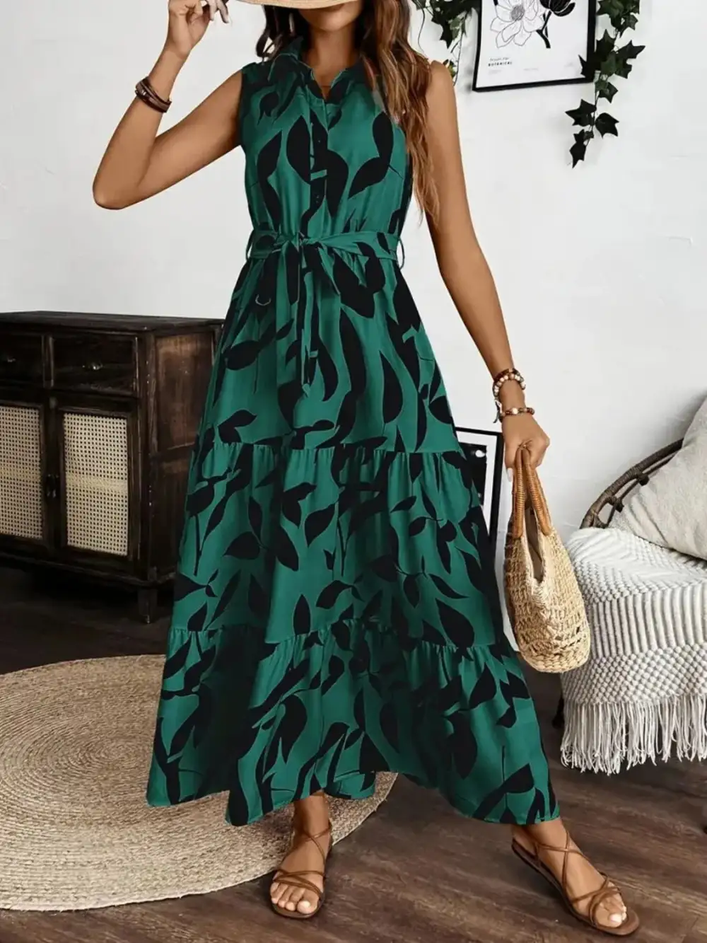 Textured Tie Detail Maxi Dress