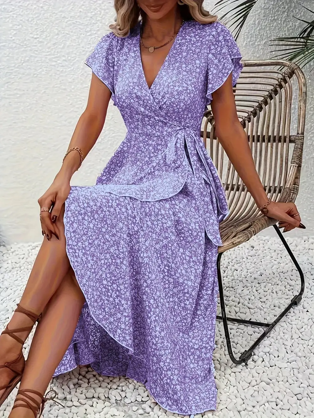 Ruffle Hem Wrap Midi Dress