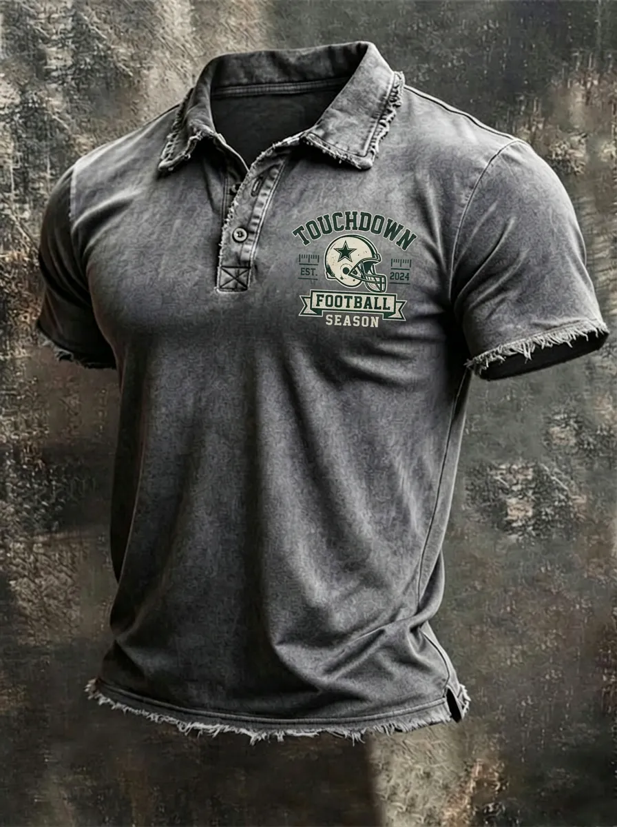 Classic Football Touchdown Helmet Graphic Polo Shirt