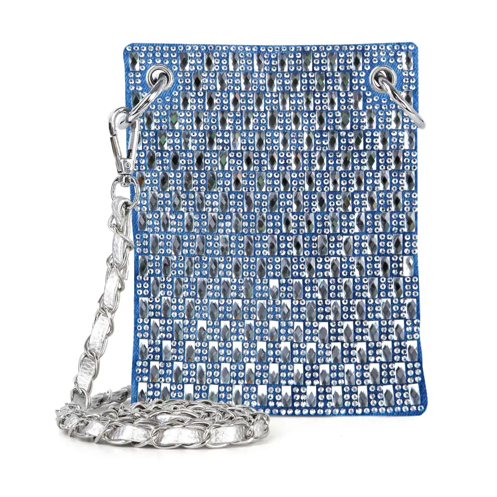 Crafted Detail Crystal Accent Chain Accent Checkerboard Faux Leather Crossbody Sling Bag