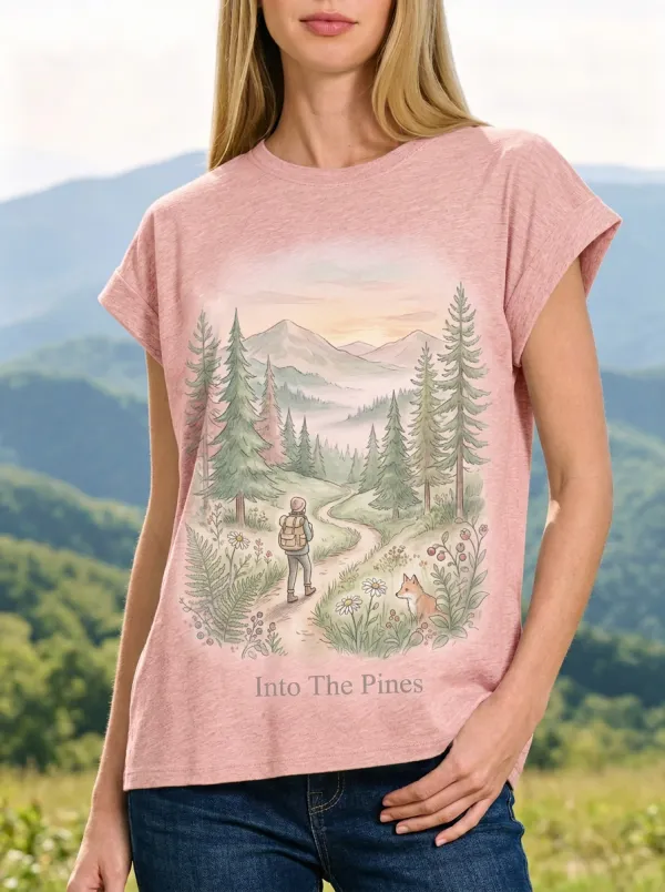 Women's Hiking Nature Lover Mountain Forest Fox Printed T-shirt
