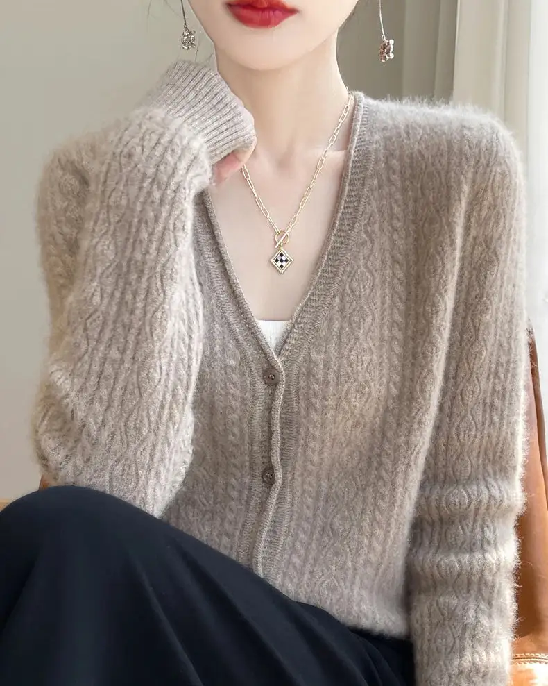Merino-Wool Wool Button-Front V-Neck Cardigan