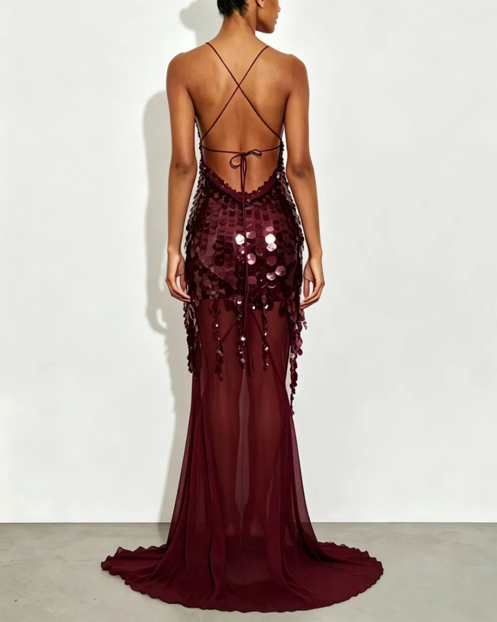 Sequin Sheer Mermaid Evening Gown