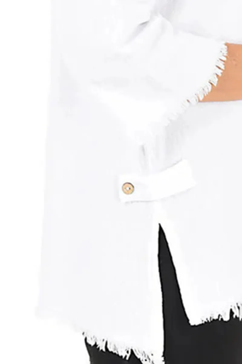 Fringed High-Low Crinkle Top
