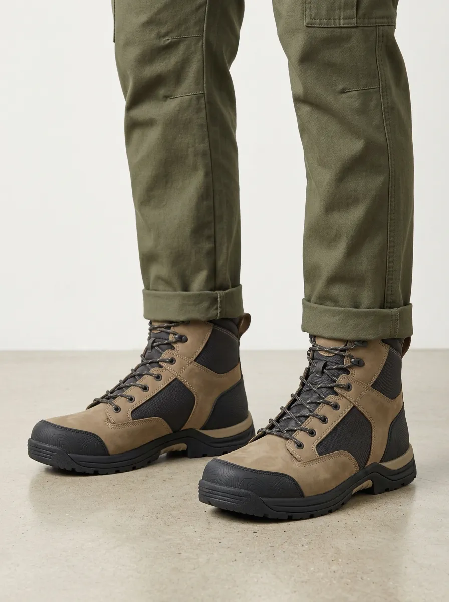 Unisex Contemporary Outdoor Hiking Topographic Pattern Print Work Boots
