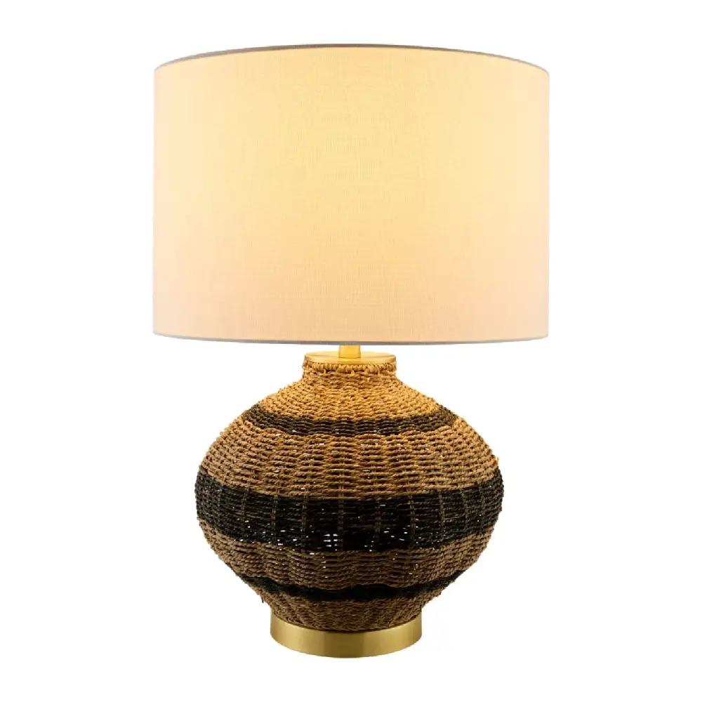 Linen Shade Iron Rattan Table Lamp