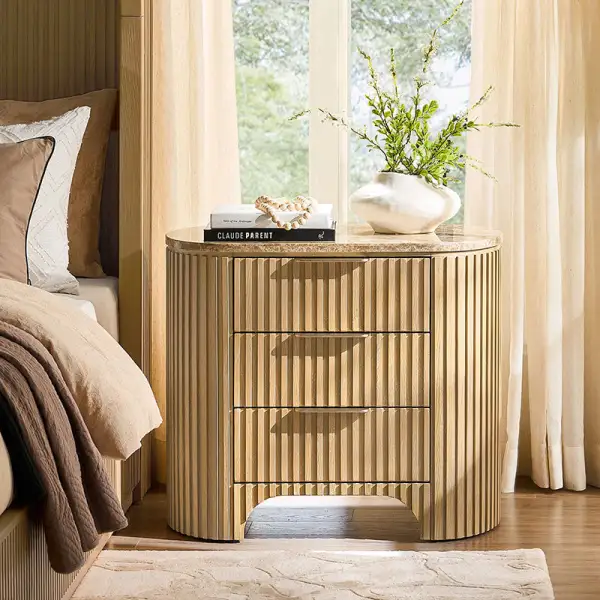 Fluted Marble Top Nightstand