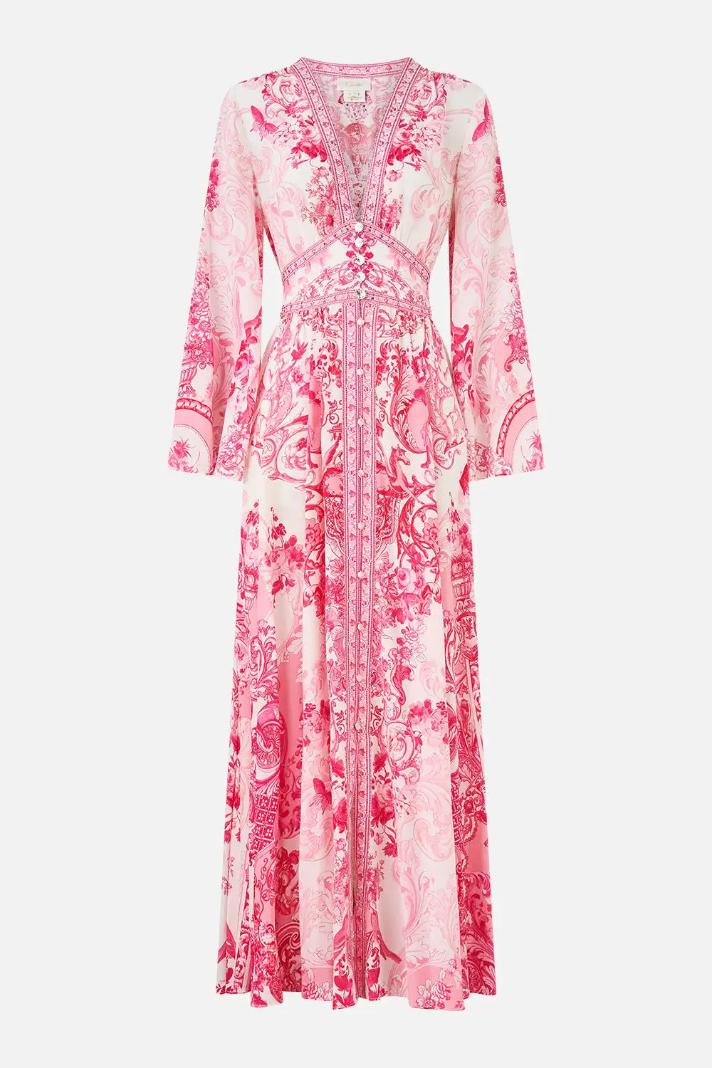Printed Wide Sleeve Dress with Shirring Detail