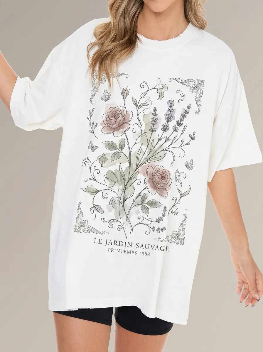 Women's Botanical Floral Le Jardin Sauvage Printed T-shirt