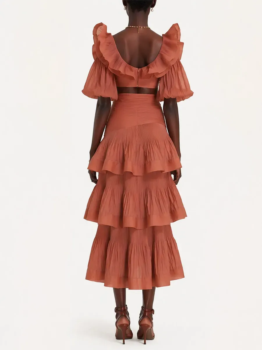 Willow Tiered Short-Sleeve Top & Long Skirt Two-Piece Set