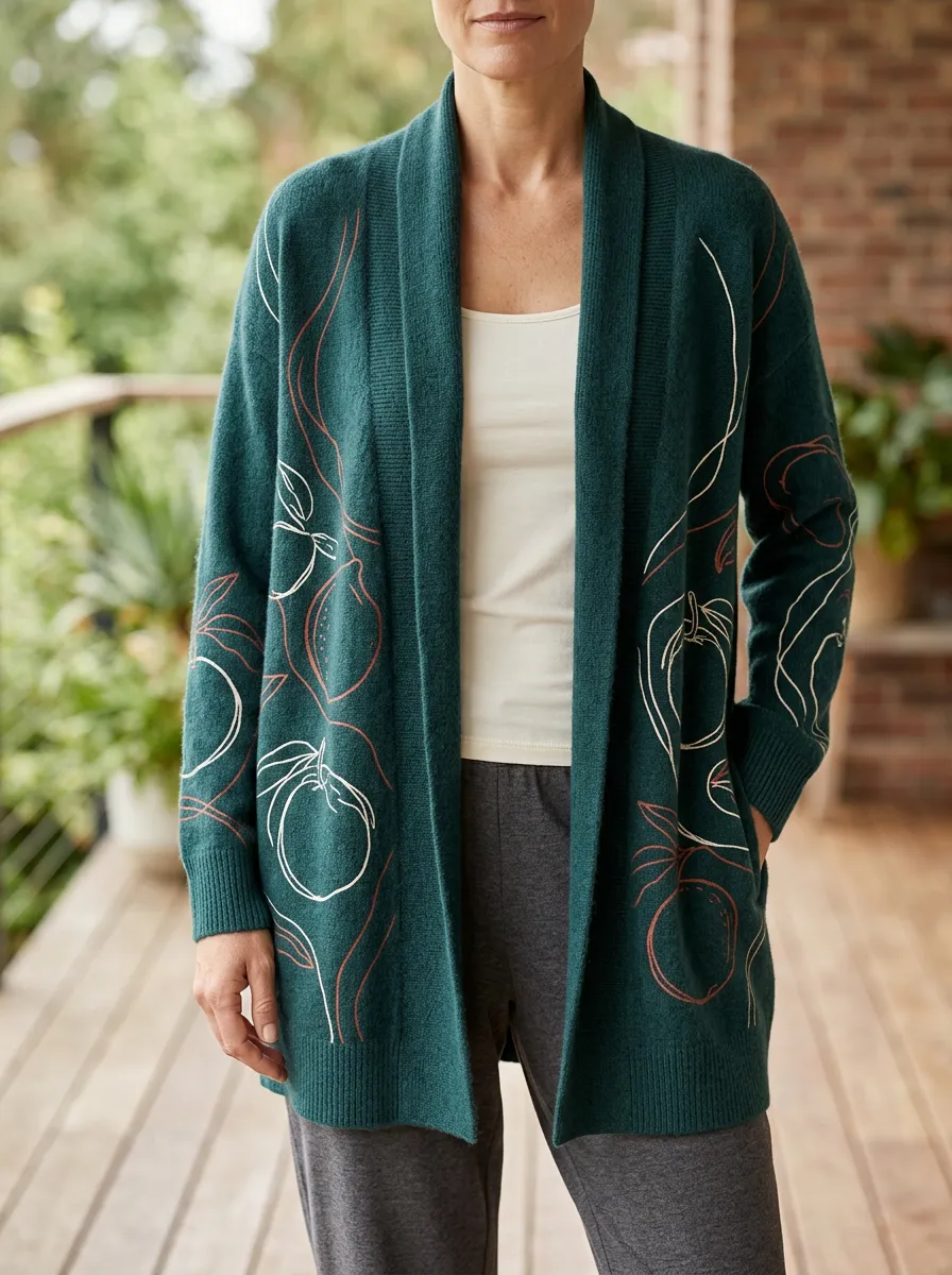 Women's Botanical Fruit Line Art Printed Cardigan