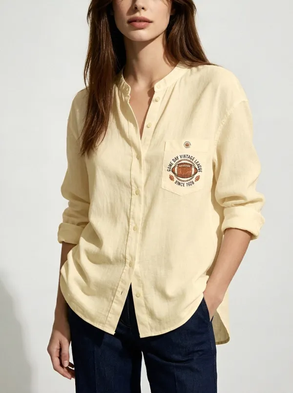 Women's American Football Vintage League Printed Linen Shirt