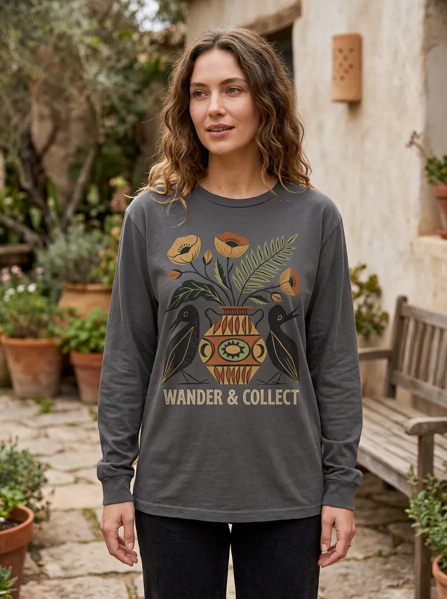 Women's Nature Lover Wander & Collect Floral Vase Printed Long Sleeve T-shirt