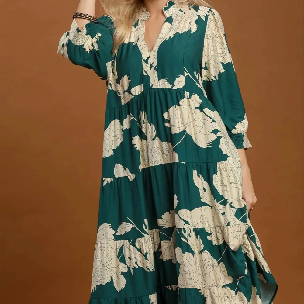 Floral Smocked Tiered Ruffle Detail Dress