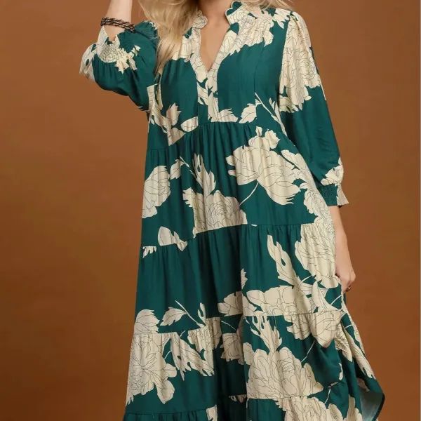 Floral Smocked Tiered Ruffle Detail Dress