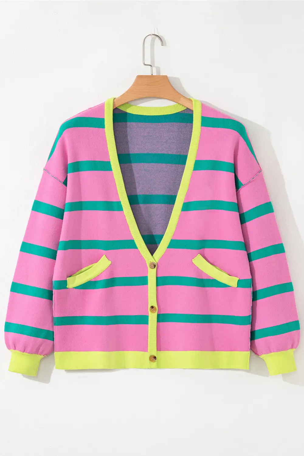 Open-Front Buttoned Drop-Shoulder Relaxed Cardigan