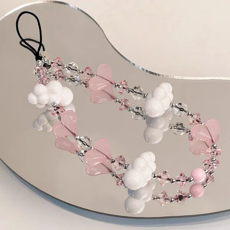 Heart Cloud Beaded Phone Charm Strap
