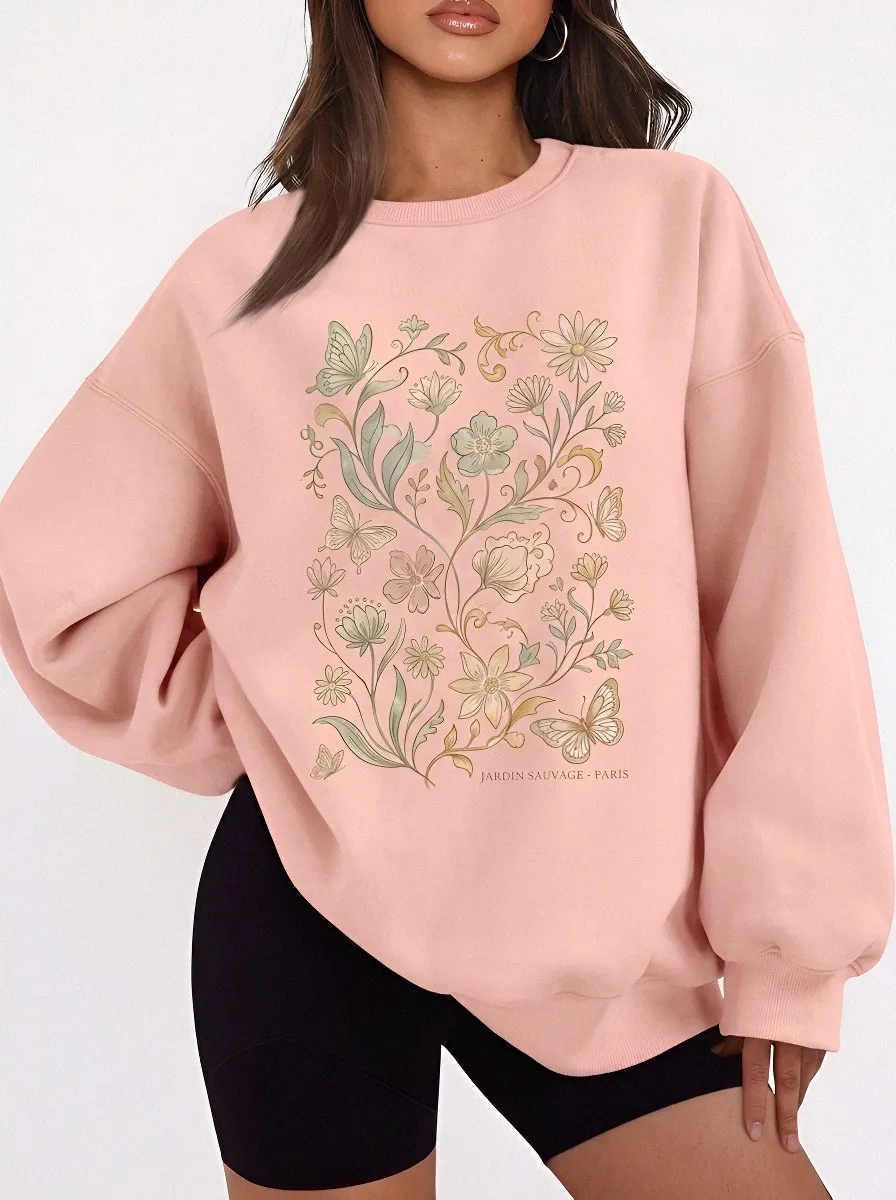 Women's Botanical Butterfly  Printed Sweatshirt
