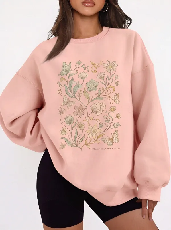Women's Botanical Butterfly  Printed Sweatshirt