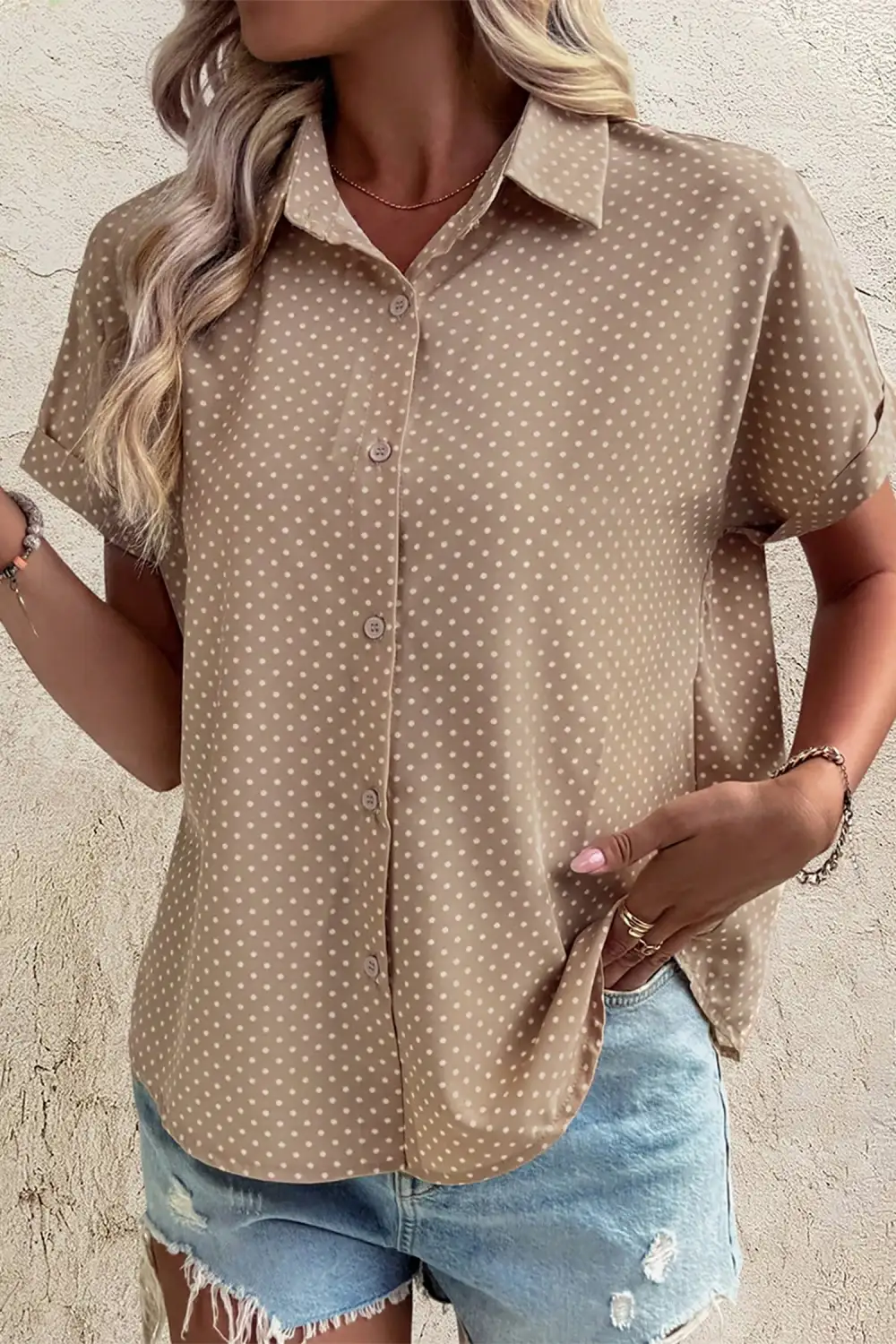 Short Sleeve Dot Print Shirt Blouse