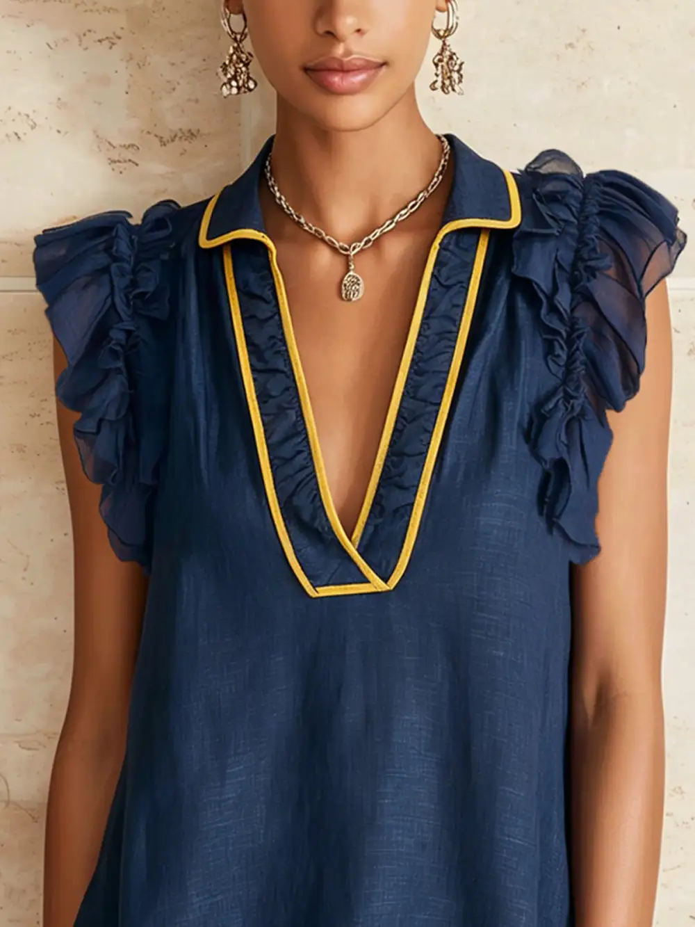 Contrast Trim Ruffle Mini Dress