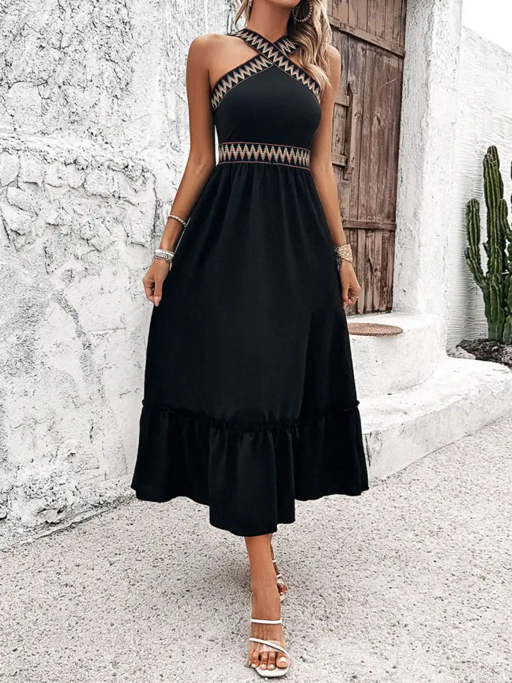 Everyday Ruffle Trim Midi Dress