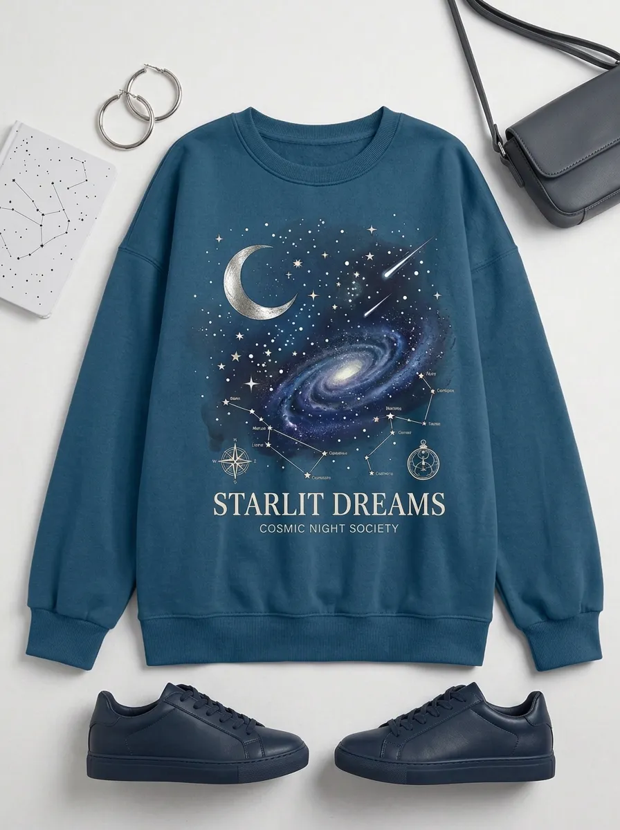 Women's Astronomy Lover Galaxy Moon Stars Printed T-shirt