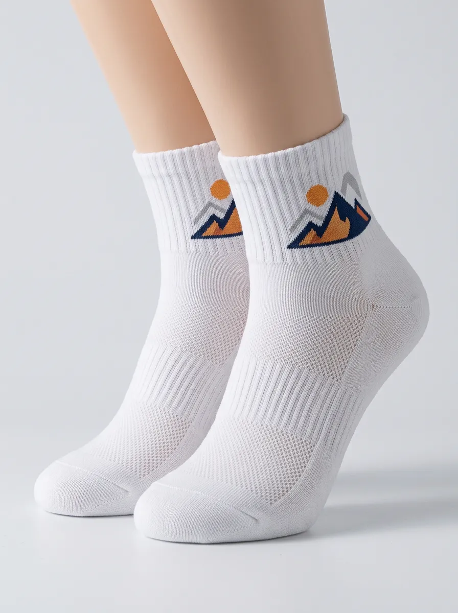 White Peak Mountain Sun Graphic Running Ankle Socks