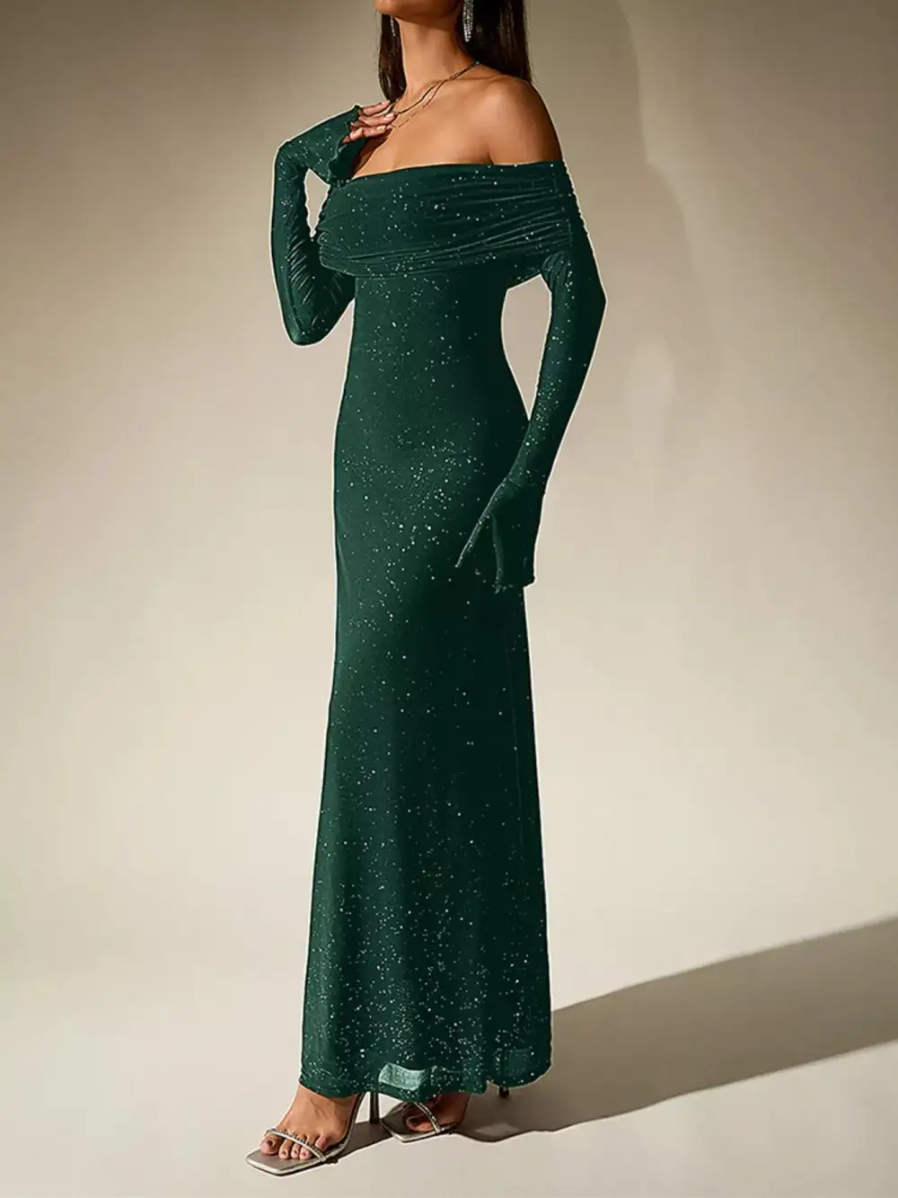 Glitter Off Shoulder Maxi Dress