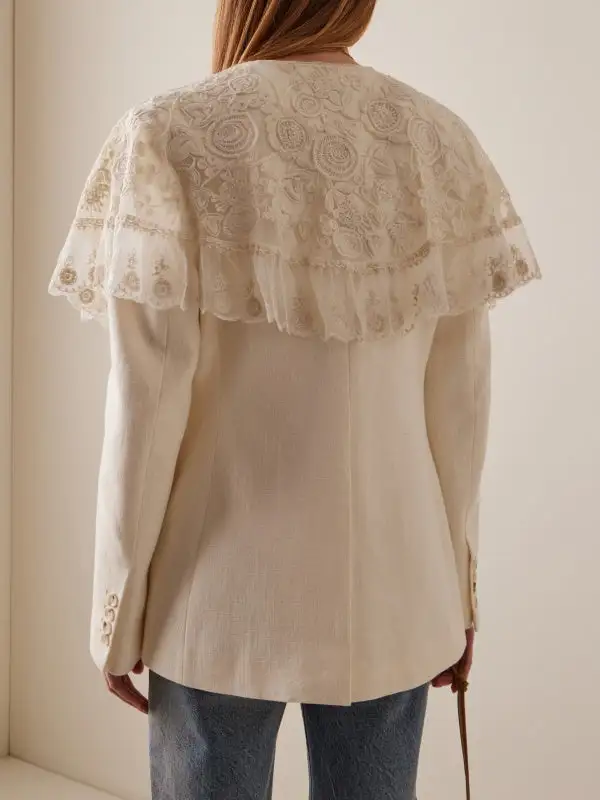 Long Sleeve Button Front Embroidered Pocket Split Deep Blazer